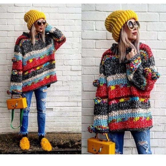Zara Sweaters - Zara Knit | Multi-Color Pom Pom Sweater
